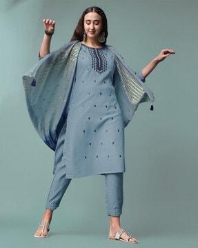 embroidery straight kurta suit set