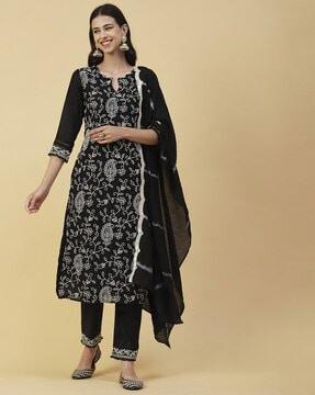 embroidery straight kurta suit set