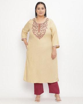 embroidery straight kurta with insert pockets