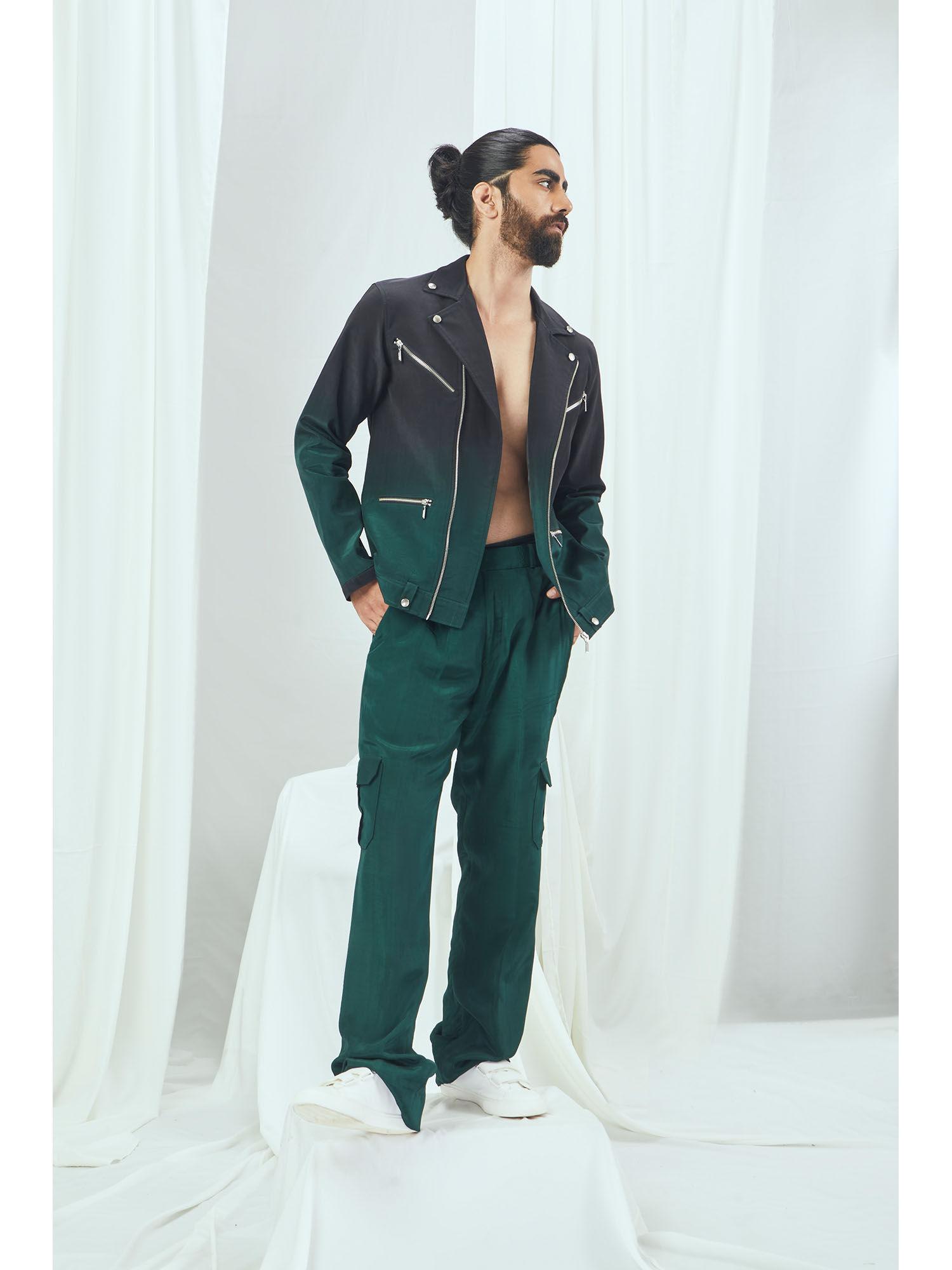 emerald baggy pants with pocket detailing