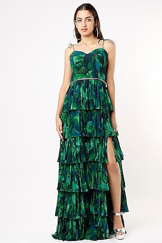 emerald green detachable gown with digital print