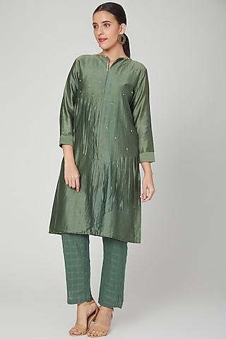 emerald green linen pant set for girls
