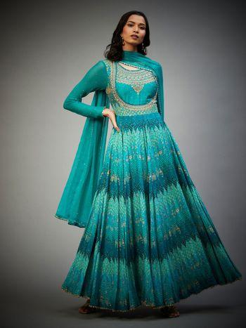 emerald anarkali diamond kurta with churidar and dupatta (set of 3)