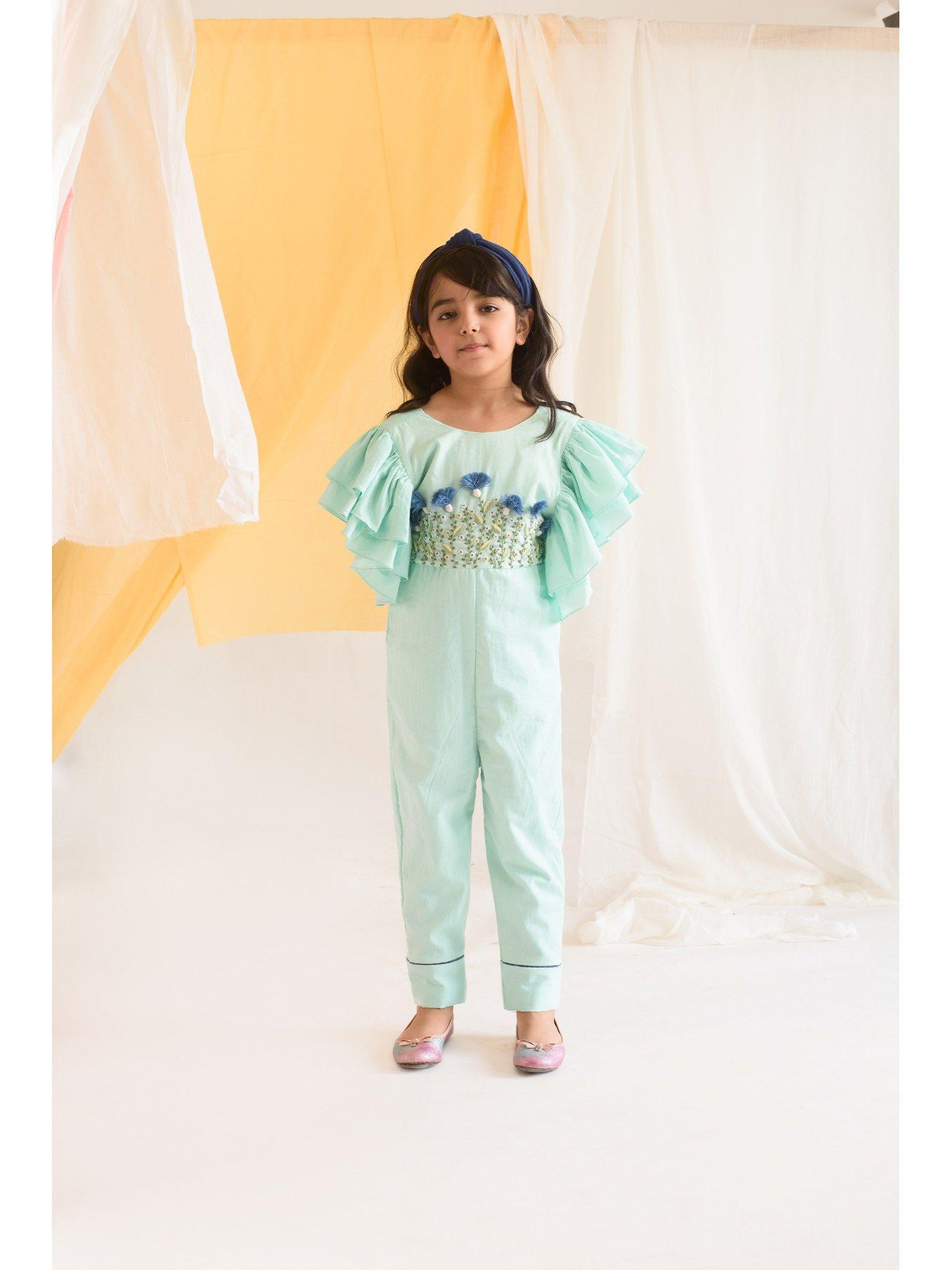 emerald bay- embroidered organic cotton jumpsuit for girls