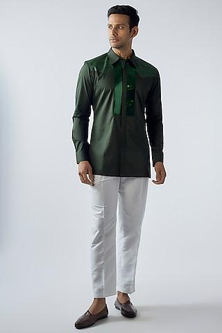 emerald cotton satin hand woven shirt