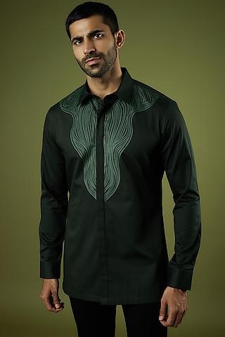 emerald cotton satin hand woven shirt