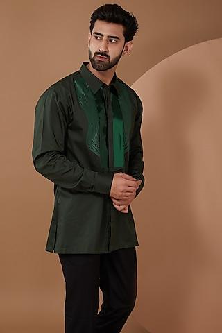 emerald cotton satin handwoven metallic polymer satin shirt