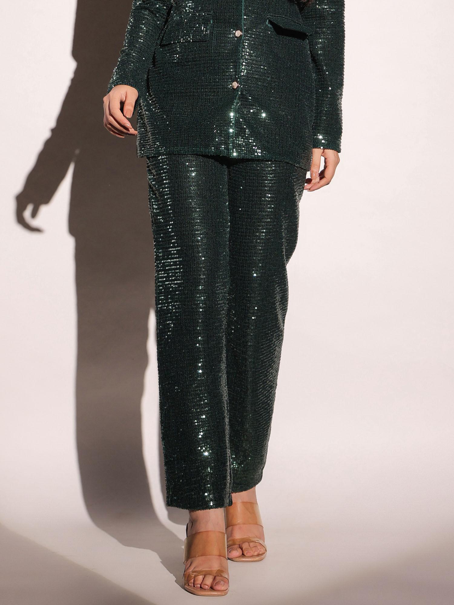 emerald dazzling green straight trousers