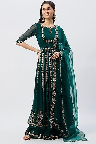 emerald embroidered anarkali set