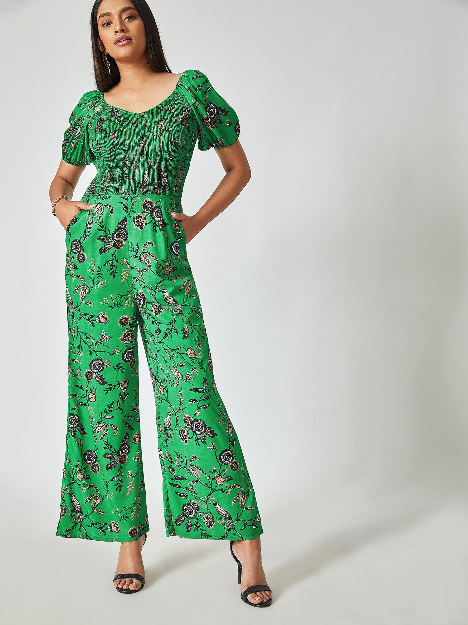 emerald floral flared jumpsuit