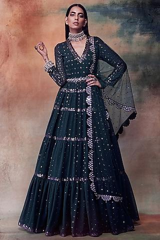 emerald green anarkali with dupatta