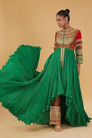 emerald green chanderi silk crushed tunic set