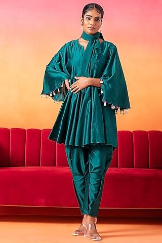 emerald green chanderi tunic set