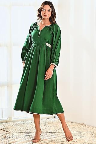 emerald green cotton midi dress