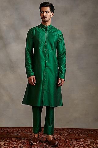 emerald green cotton viscose banarasi kurta set