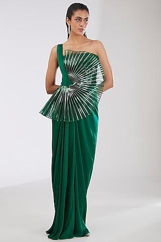 emerald green crepe chiffon & metallic polymer gown