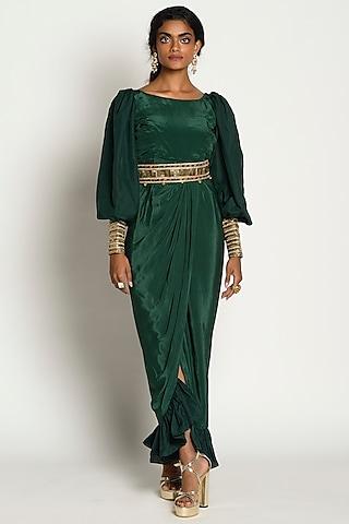 emerald green embellished draped dress