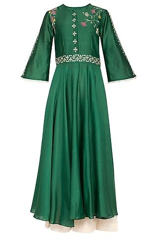 emerald green embroidered anarkali set