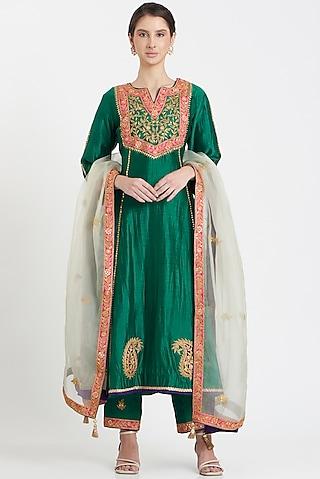 emerald green embroidered anarkali set