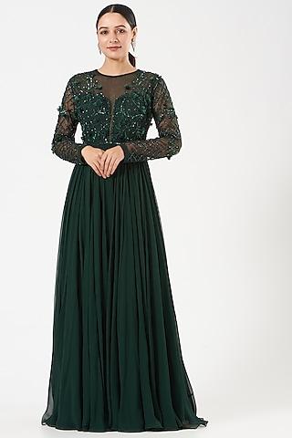 emerald green embroidered anarkali