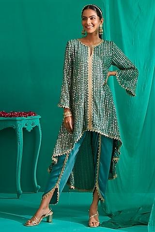 emerald green embroidered cape set