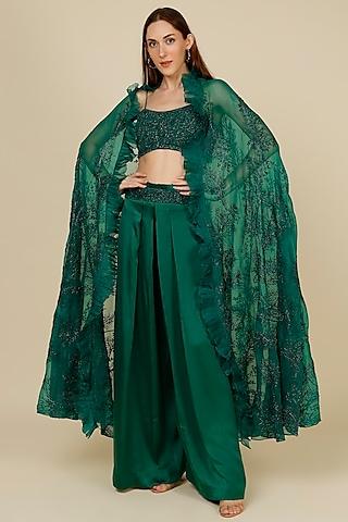 emerald green embroidered cape set