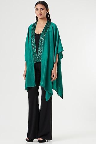 emerald green embroidered cape