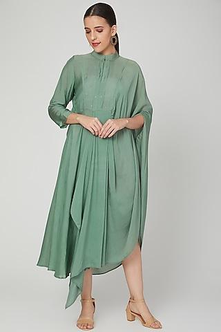 emerald green embroidered draped tunic