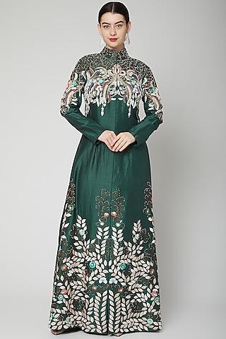 emerald green embroidered jacket with pants