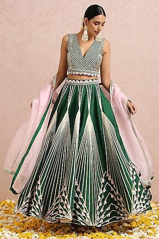 emerald green embroidered lehenga set