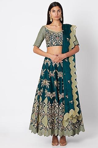 emerald green embroidered lehenga set