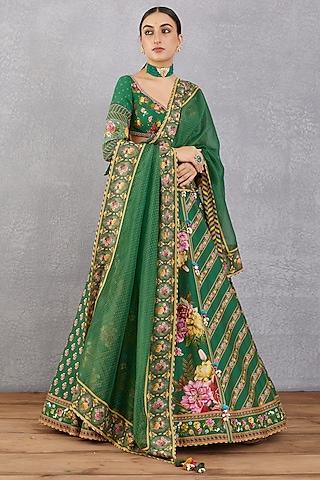 emerald green embroidered lehenga set