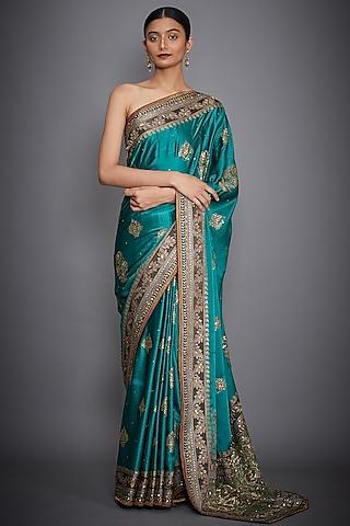 emerald green embroidered saree set