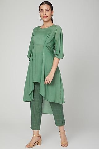 emerald green embroidered top with pants