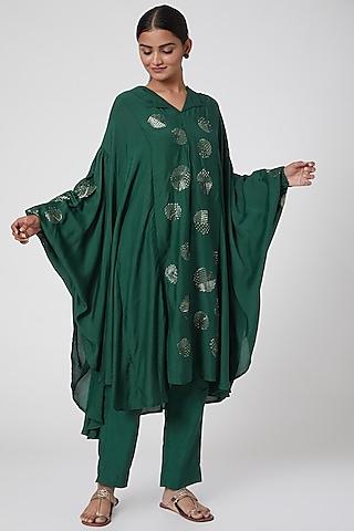 emerald green embroidered tunic set
