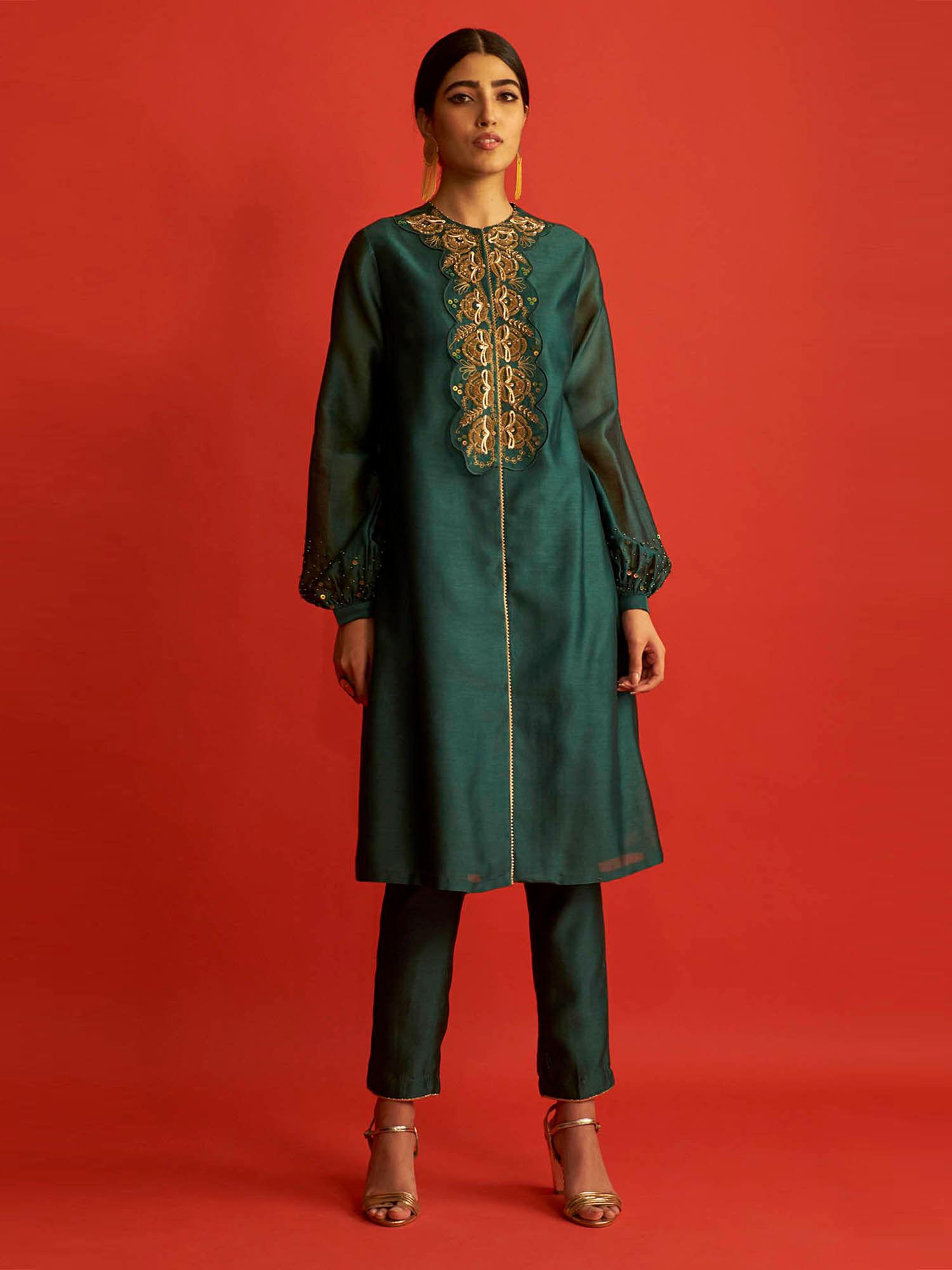 emerald green embroidered tunic
