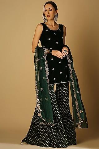 emerald green georgette brocade sharara set for girls