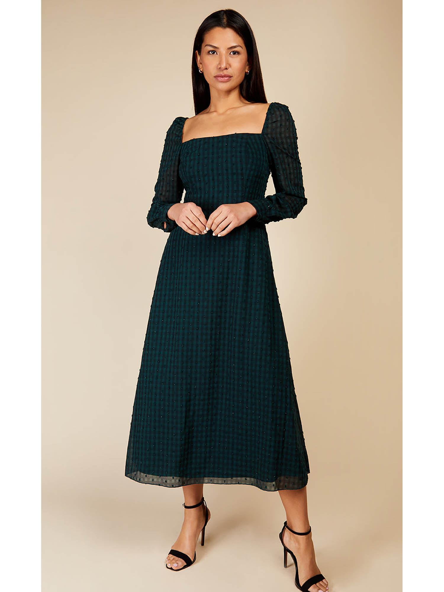 emerald green gingham midi dress