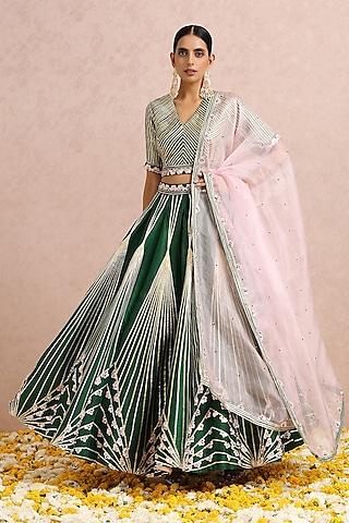 emerald green hand embroidered lehenga set