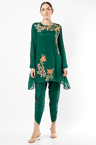 emerald green hand embroidered tunic set