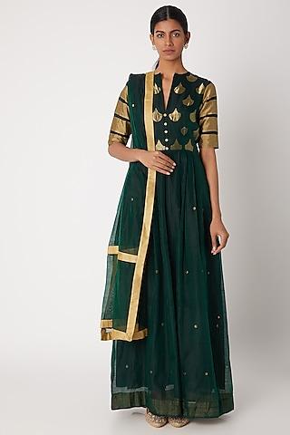 emerald green handwoven tunic dress with dupatta