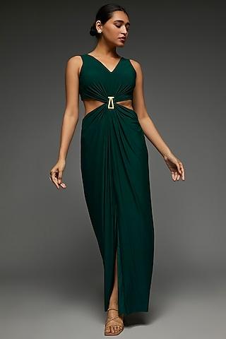 emerald green jersey draped gown