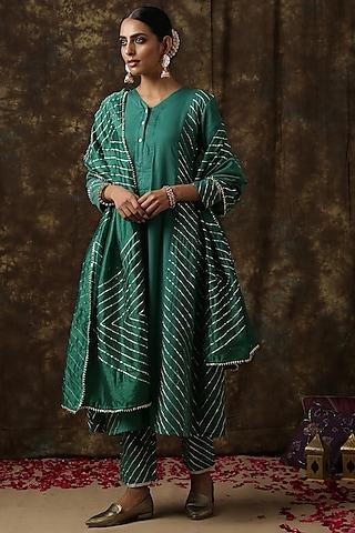 emerald green kurta set with gota work