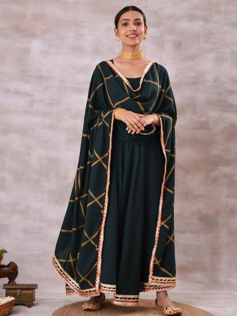 emerald green long kurta dress with gota detailed dupatta