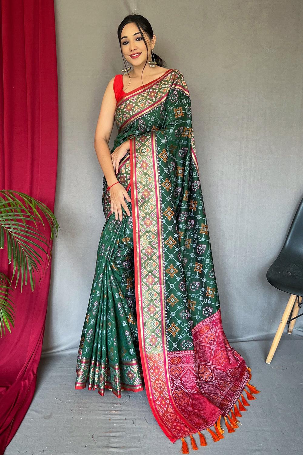 emerald green patola saree