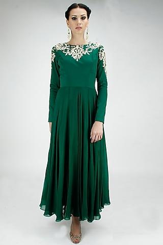 emerald green pitta embroidered flowy anarkali