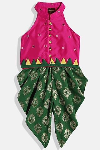 emerald green polyester dhoti set for girls