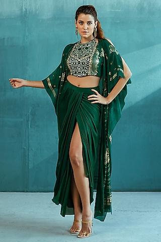 emerald green printed cape set