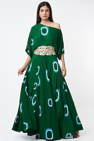 emerald green printed lehenga set