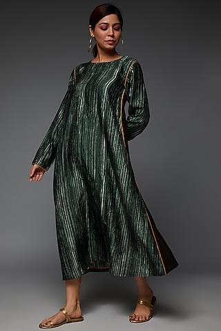 emerald green pure cotton silk satin printed dress